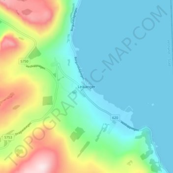 Topografische Karte Leikanger, Höhe, Relief