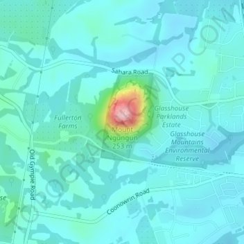 Topografische Karte Mount Ngungun, Höhe, Relief
