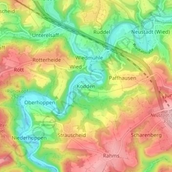 Topografische Karte Kodden, Höhe, Relief