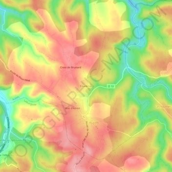 Topografische Karte Coudenas, Höhe, Relief