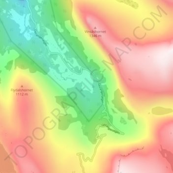 Topografische Karte Opplendskedalen, Höhe, Relief