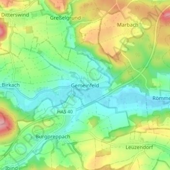 Topografische Karte Gemeinfeld, Höhe, Relief