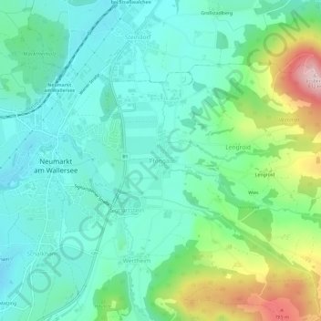 Topografische Karte Pfongau, Höhe, Relief