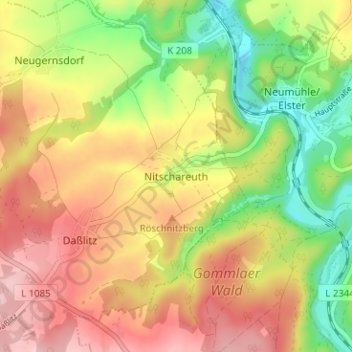 Topografische Karte Nitschareuth, Höhe, Relief
