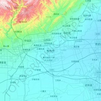 Topografische Karte Jiaozuo, Höhe, Relief