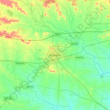 Topografische Karte Wardha, Höhe, Relief