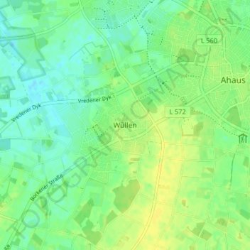 Topografische Karte Wüllen, Höhe, Relief