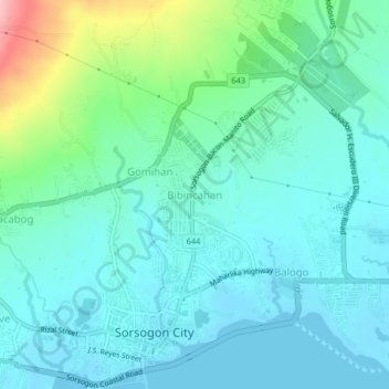 Topografische Karte Bibincahan, Höhe, Relief