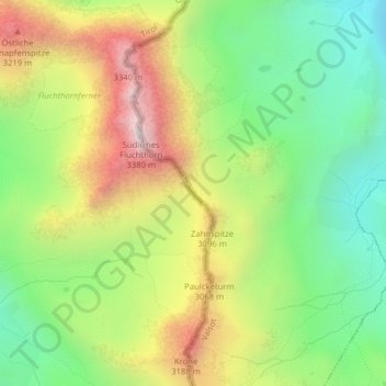 Topografische Karte Zahnjoch, Höhe, Relief