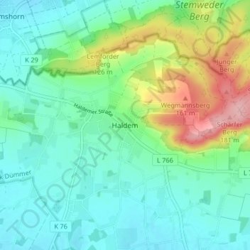 Topografische Karte Haldem, Höhe, Relief