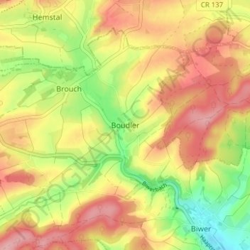 Topografische Karte Budler, Höhe, Relief