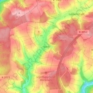 Topografische Karte Korb, Höhe, Relief