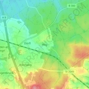 Topografische Karte Hög, Höhe, Relief