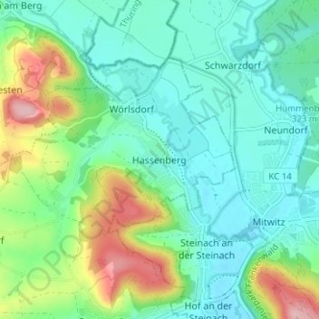 Topografische Karte Hassenberg, Höhe, Relief