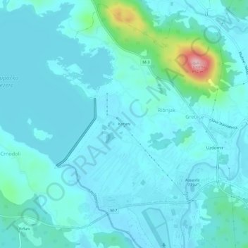 Topografische Karte Kocani, Höhe, Relief