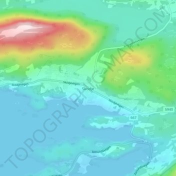 Topografische Karte Skodje, Höhe, Relief