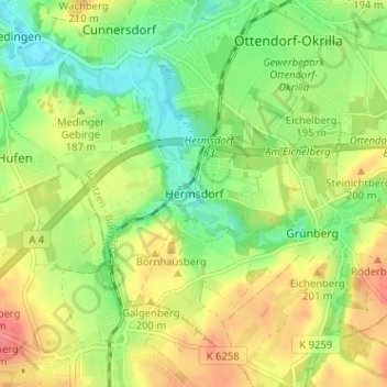 Topografische Karte Hermsdorf, Höhe, Relief