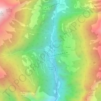 Topografische Karte Arvigo, Höhe, Relief