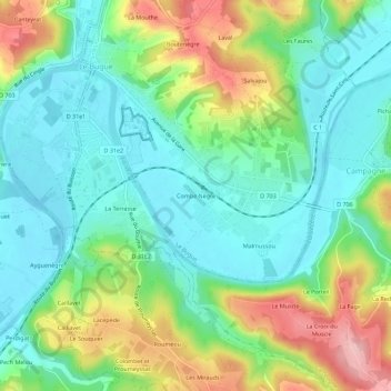 Topografische Karte Combe Nègre, Höhe, Relief