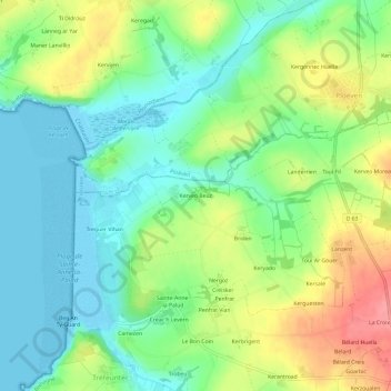 Topografische Karte Kerveo Beuz, Höhe, Relief