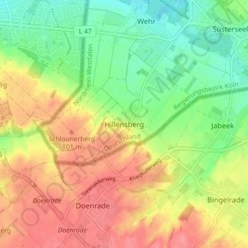 Topografische Karte Hillensberg, Höhe, Relief
