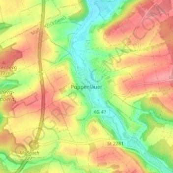 Topografische Karte Poppenlauer, Höhe, Relief