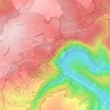 Topografische Karte Saarschleife / Cloef, Höhe, Relief