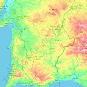 Topografische Karte Alentejo Region, Höhe, Relief
