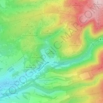 Topografische Karte Desenberg, Höhe, Relief
