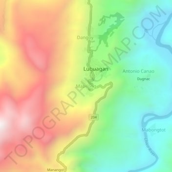 Topografische Karte Mabilong, Höhe, Relief