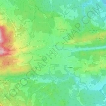 Topografische Karte Schöffau, Höhe, Relief
