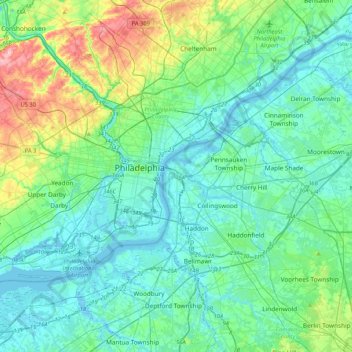 Topografische Karte Camden, Höhe, Relief
