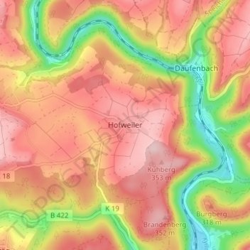 Topografische Karte Hofweiler, Höhe, Relief