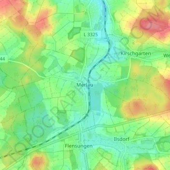 Topografische Karte Merlau, Höhe, Relief