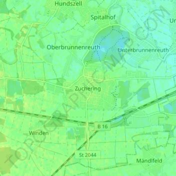 Topografische Karte Zuchering, Höhe, Relief