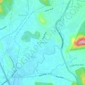 Topografische Karte Ambawadi, Höhe, Relief