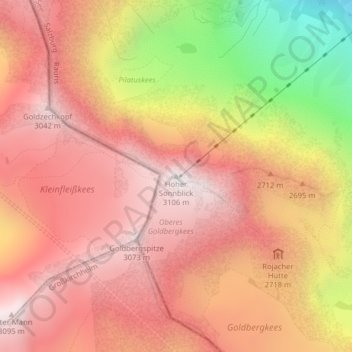 Topografische Karte Hoher Sonnblick, Höhe, Relief