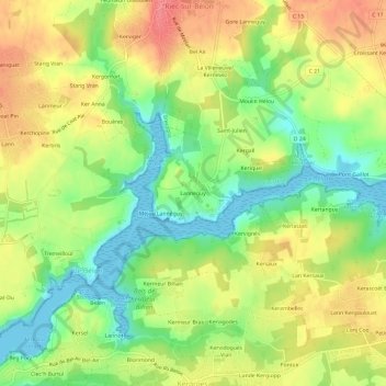 Topografische Karte Lanneguy, Höhe, Relief