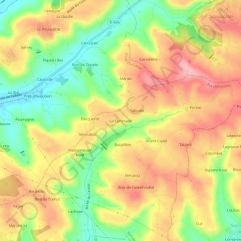 Topografische Karte La Caminade, Höhe, Relief