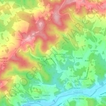 Topografische Karte Rozier, Höhe, Relief