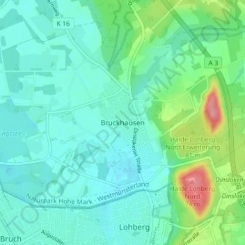 Topografische Karte Bruckhausen, Höhe, Relief