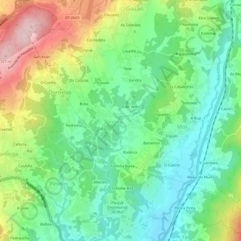 Topografische Karte Torroso, Höhe, Relief