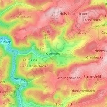 Topografische Karte Oedenthal, Höhe, Relief