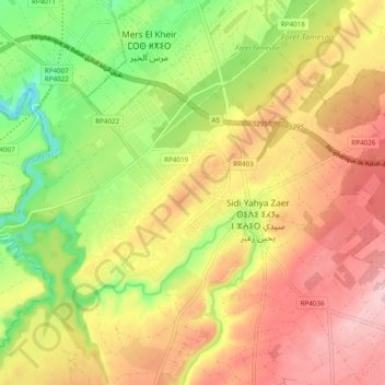 Topografische Karte Tamesna, Höhe, Relief