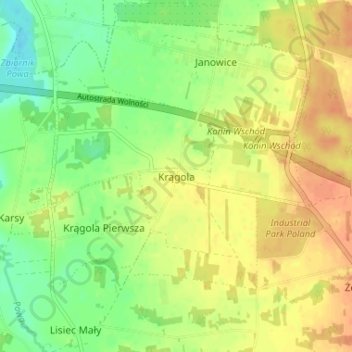 Topografische Karte Krągola, Höhe, Relief