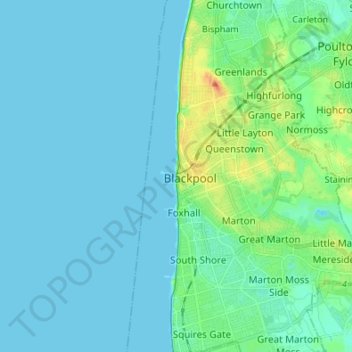 Topografische Karte Blackpool, Höhe, Relief