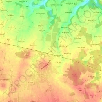 Topografische Karte Edt, Höhe, Relief