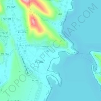 Topografische Karte Marcaja, Höhe, Relief
