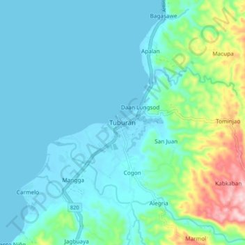Topografische Karte Tuburan, Höhe, Relief