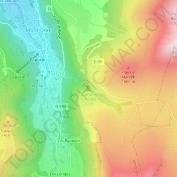 Topografische Karte La Grande Cascade, Höhe, Relief